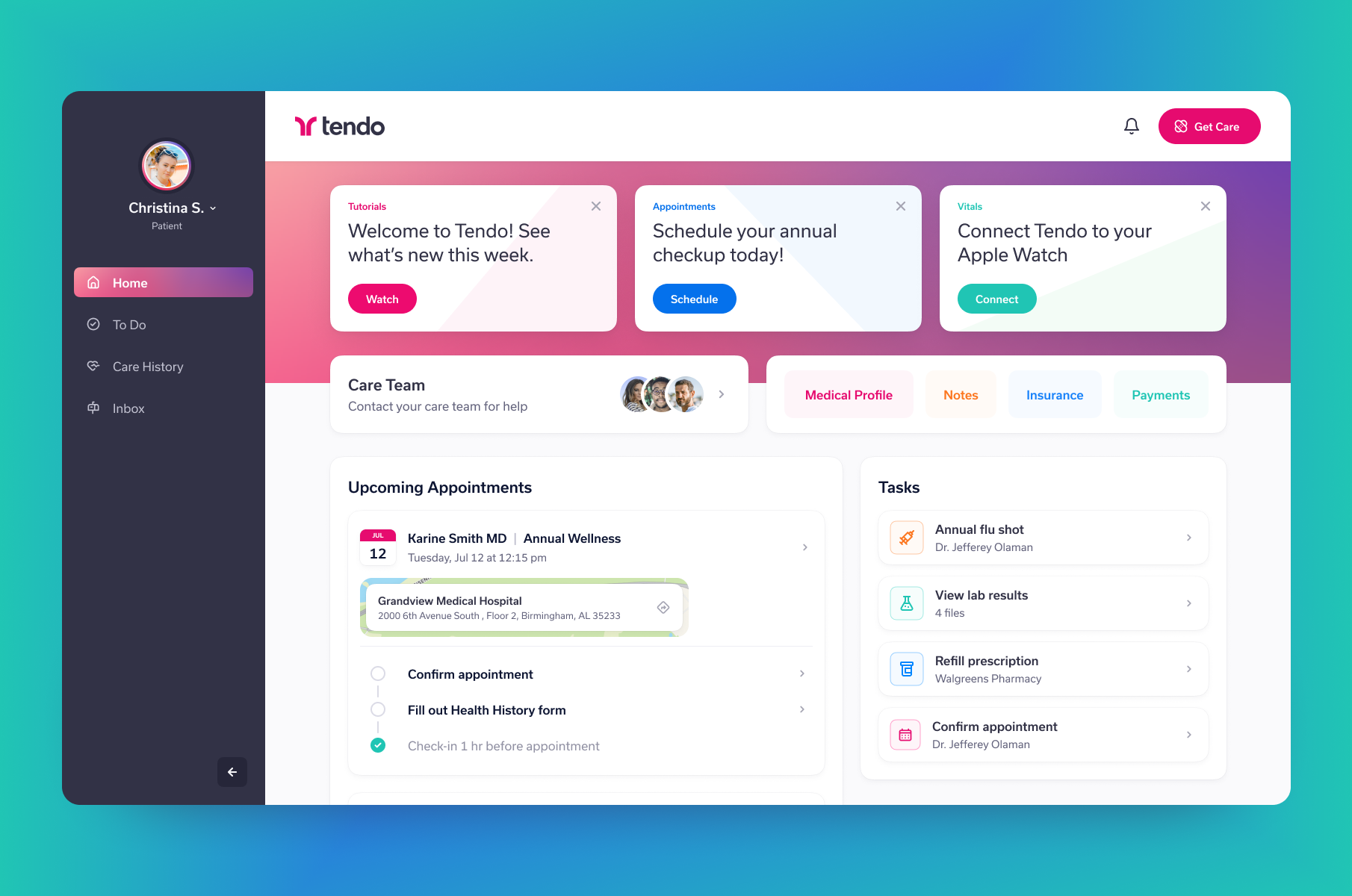 Tendo healthcare application